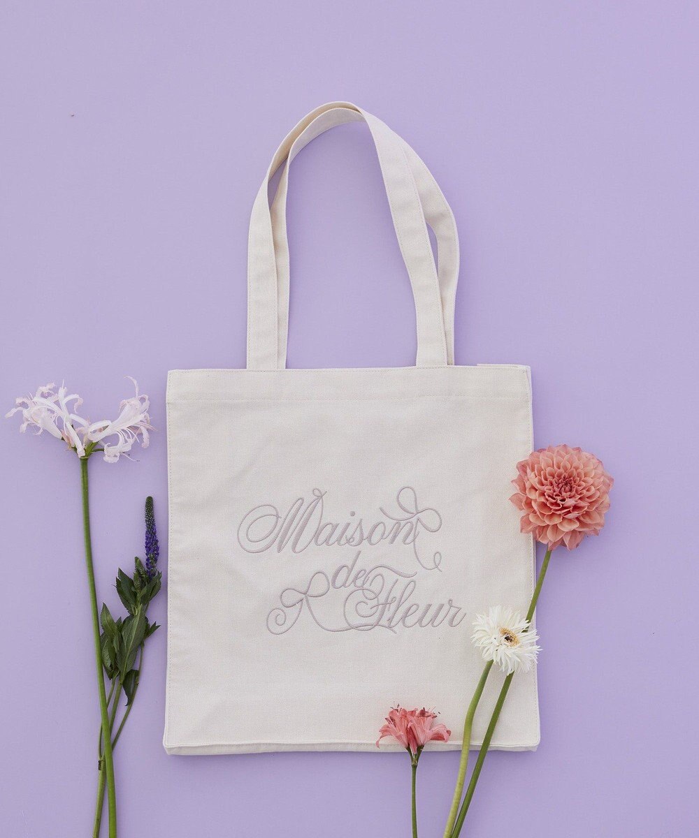 Maison de FLEUR ブランドロゴ刺繍スクエアトートバッグ 