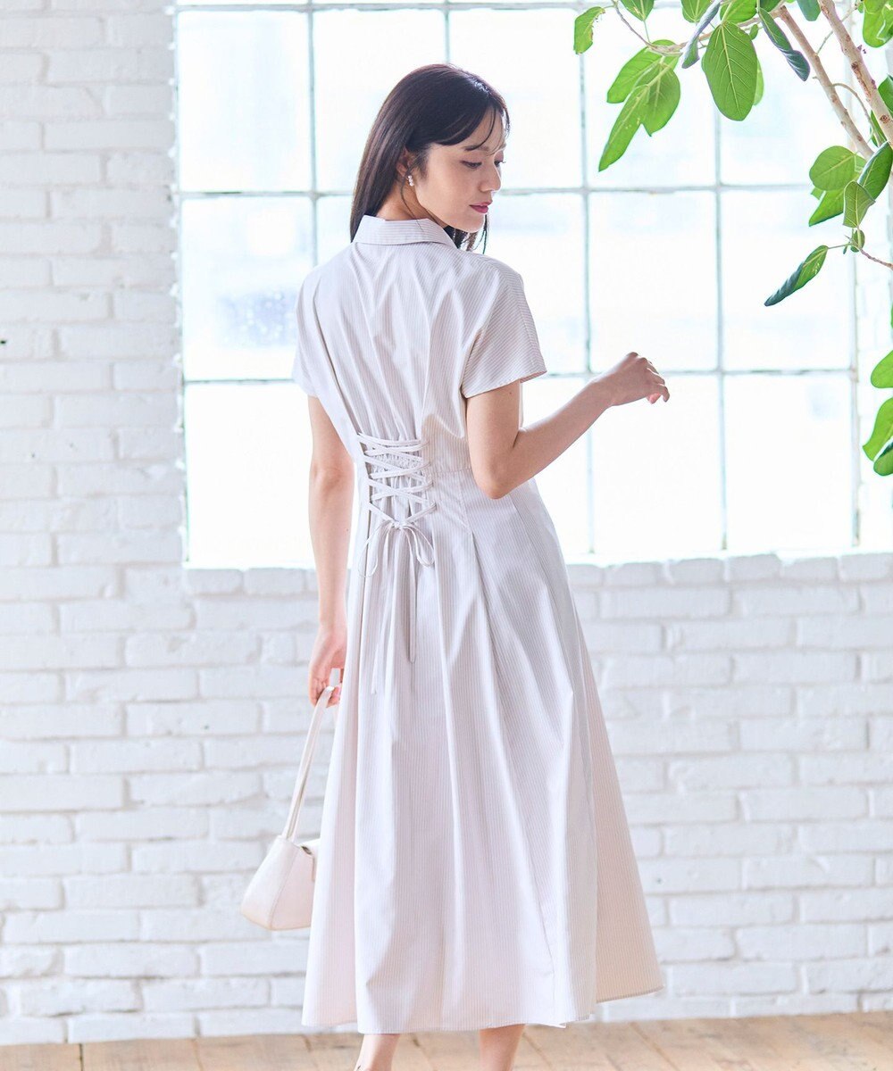 Feroux 【洗える】パールボタンストライプ シャツワンピース 