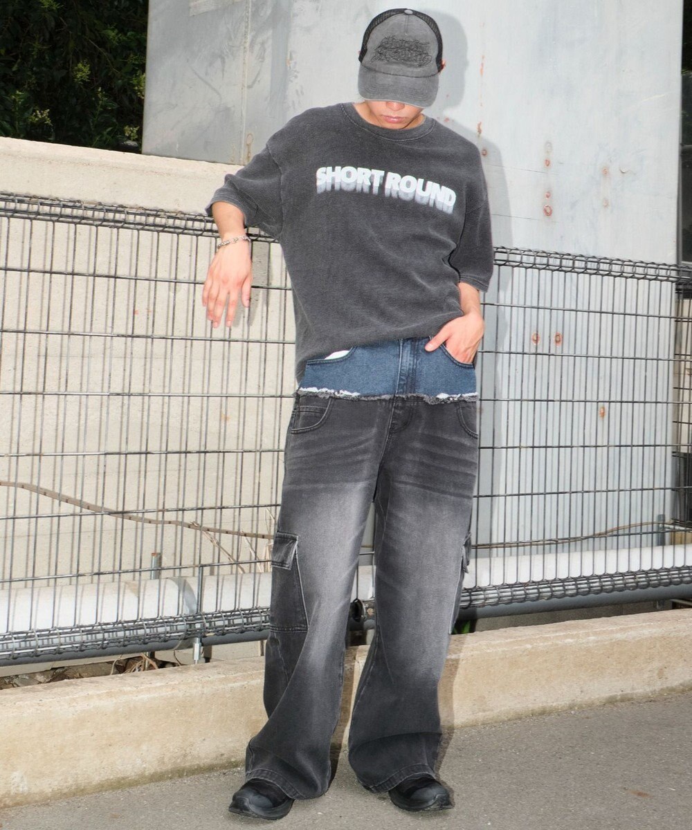 WEGO 【ユニセックス着用ITEM?MLサイズ展開】ダブルウエストカーゴデニムパンツ 