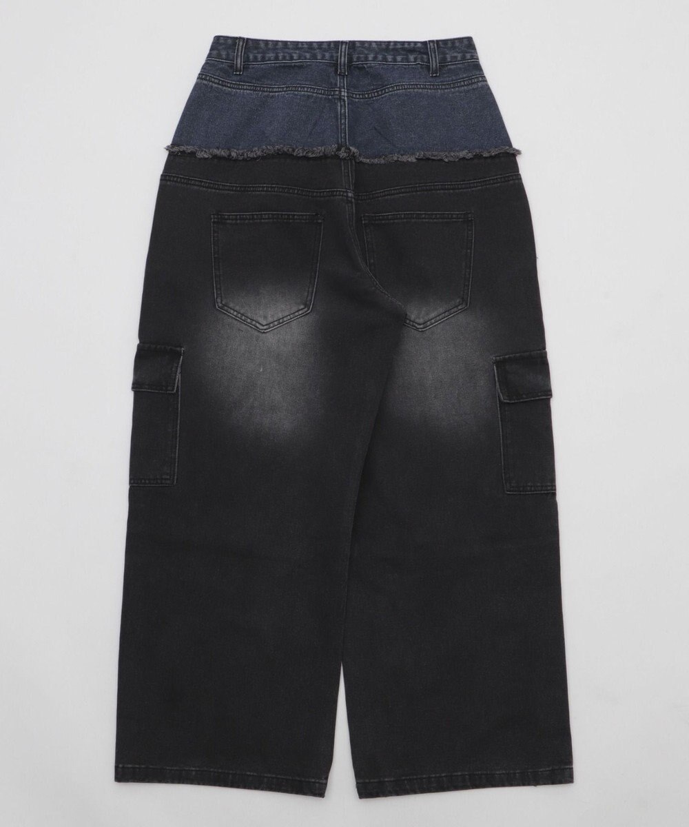 WEGO 【ユニセックス着用ITEM?MLサイズ展開】ダブルウエストカーゴデニムパンツ 