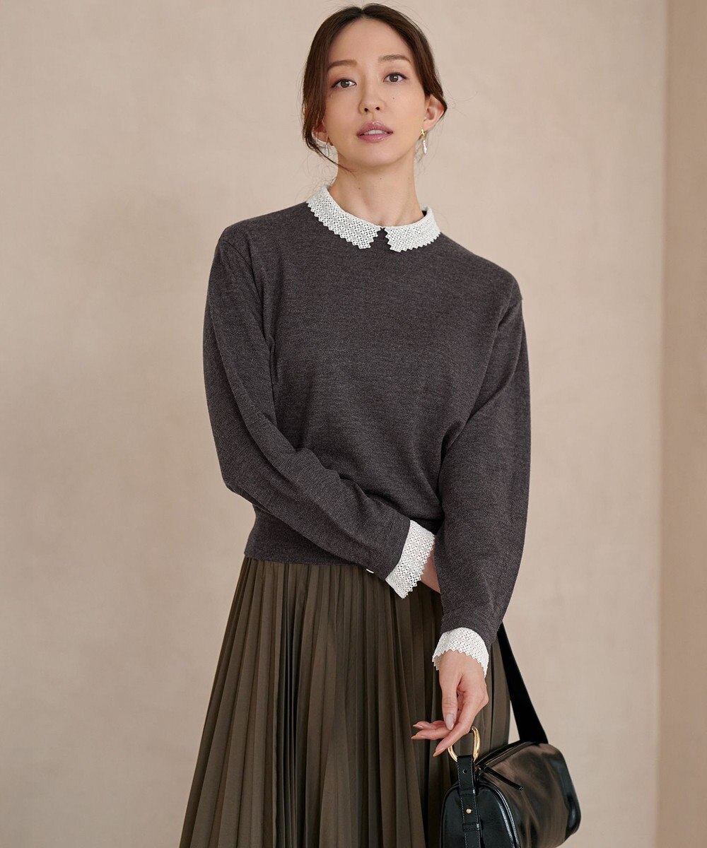 23区 【CLASSY.掲載/洗える】エンブロイダリー ジオメトリックレースコンビ ニット 