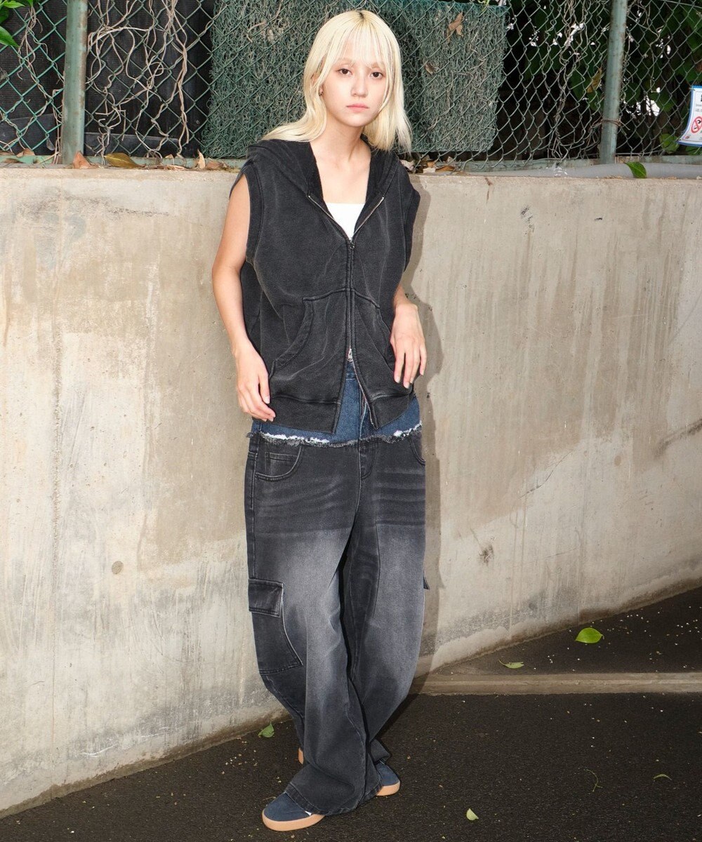 WEGO 【ユニセックス着用ITEM?MLサイズ展開】ダブルウエストカーゴデニムパンツ 