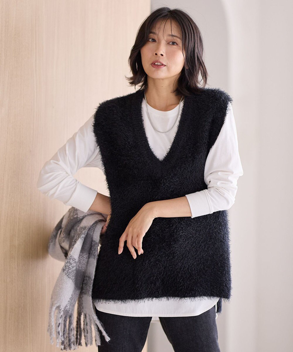 ANY L 【洗濯機可】フェザーニットベスト 