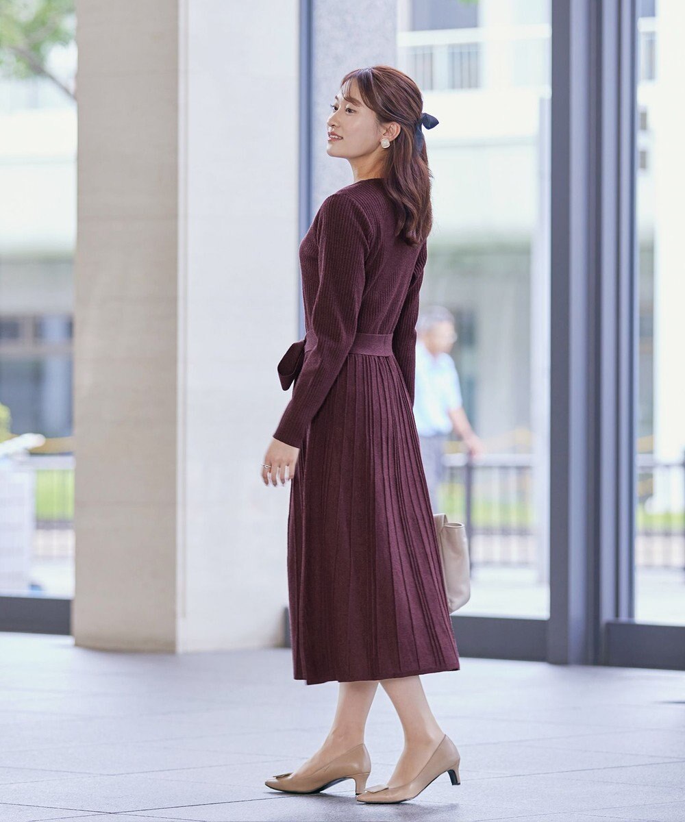 Tiaclasse 【洗える】プリーツ編みラメニットフレアワンピース 