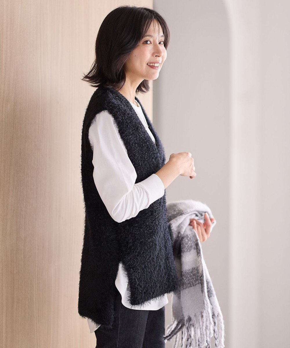 ANY L 【洗濯機可】フェザーニットベスト 