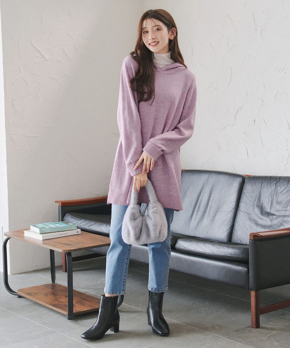 Tiaclasse メランジフーディーニットチュニック 