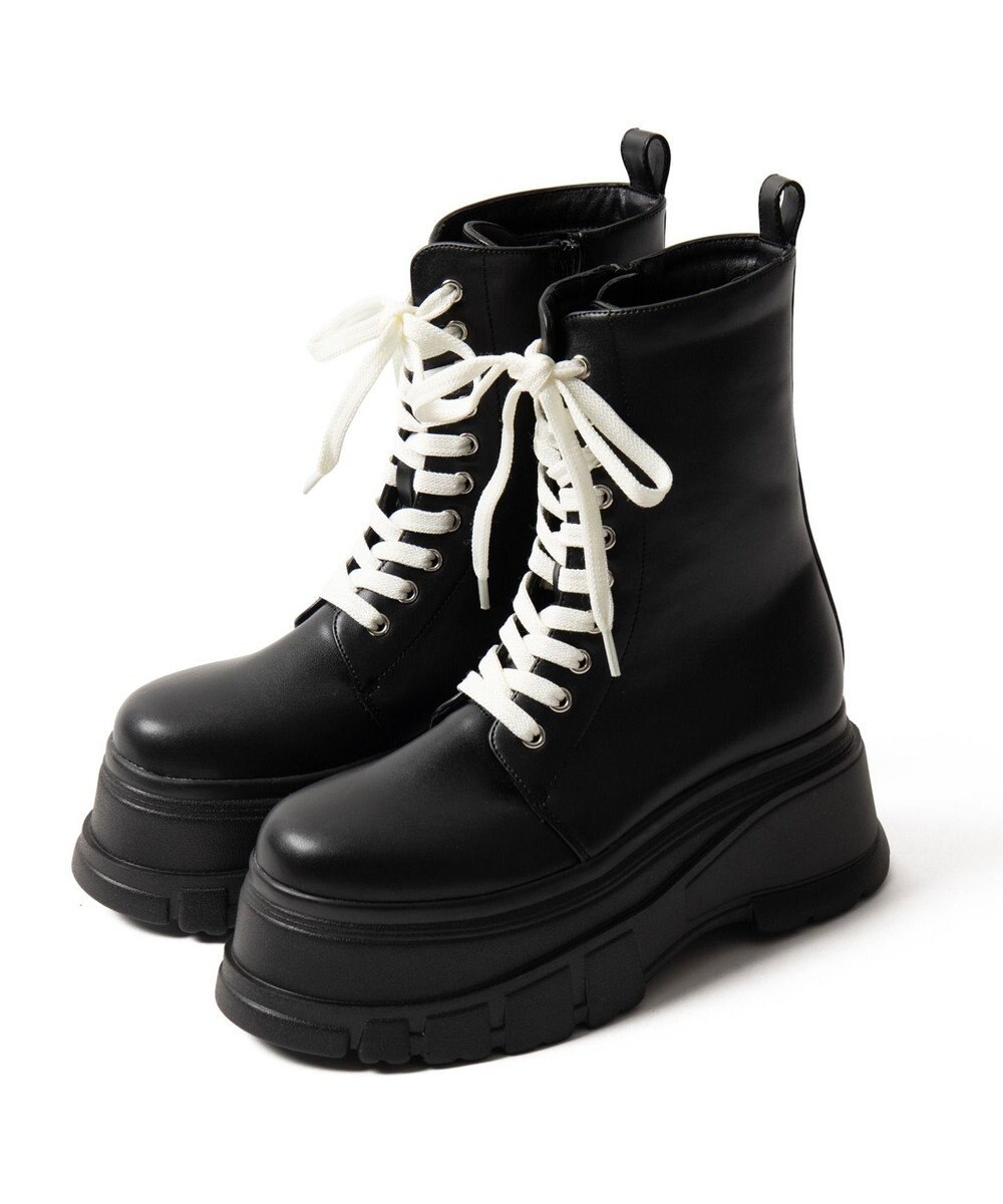 WEGO 厚底ボリュームレースアップショートブーツ 