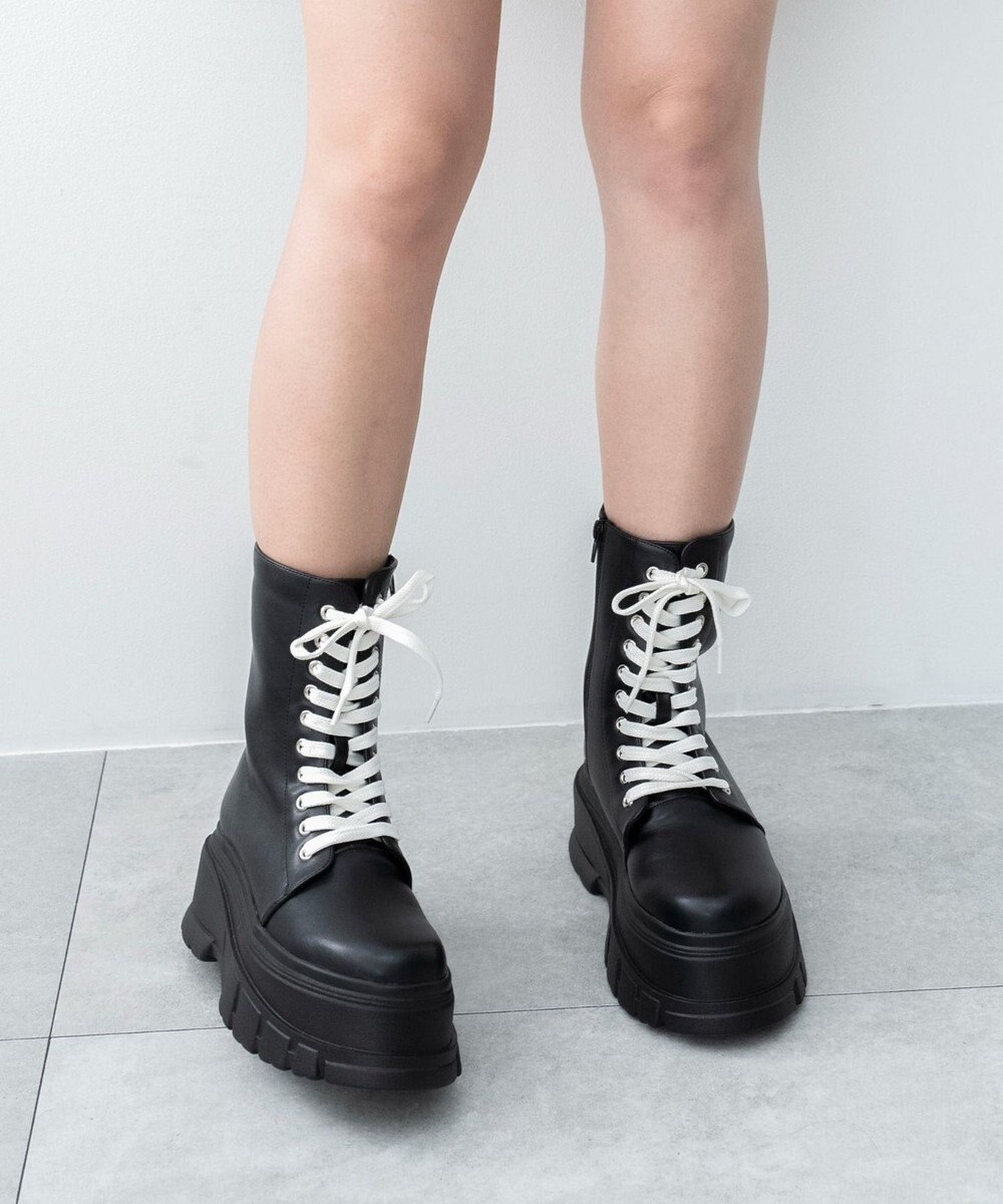 WEGO 厚底ボリュームレースアップショートブーツ 