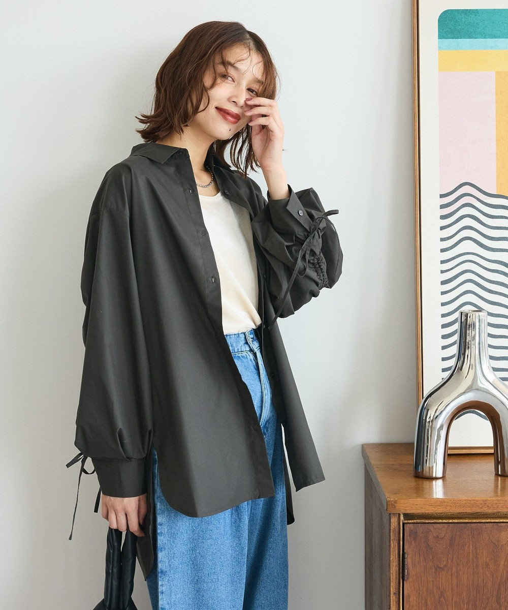 Green Parks イージーケア袖シャーリングシャツ 