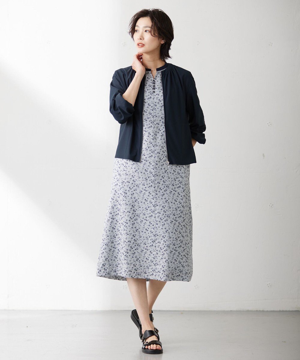 J.PRESS LADIES 【洗える】 スパンローンフラワー バンドカラー ワンピース 