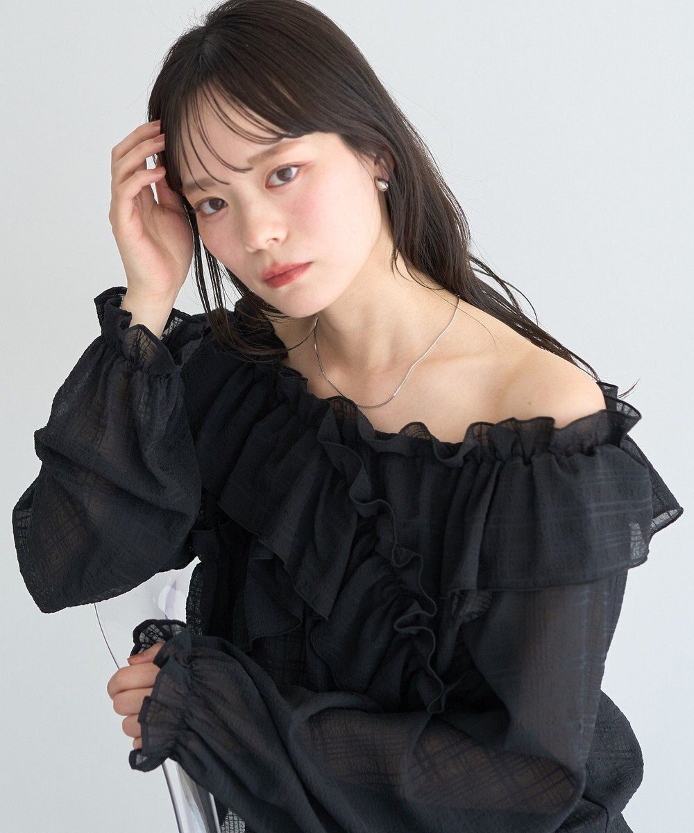 earth music&ecology シアーチェック2wayオフショルブラウス 