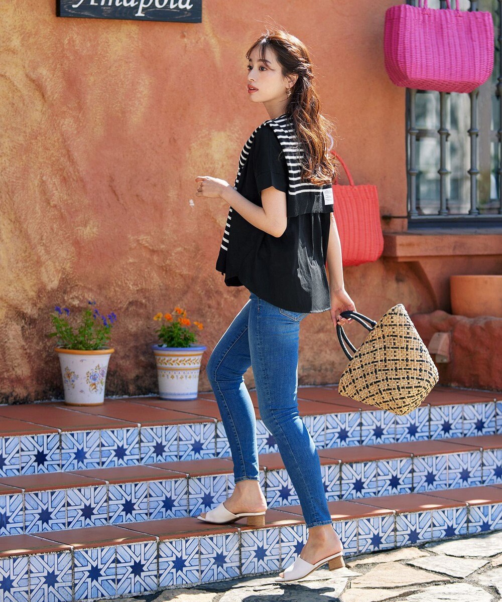 Tiaclasse 肩掛けボーダーフェイクカーデ 