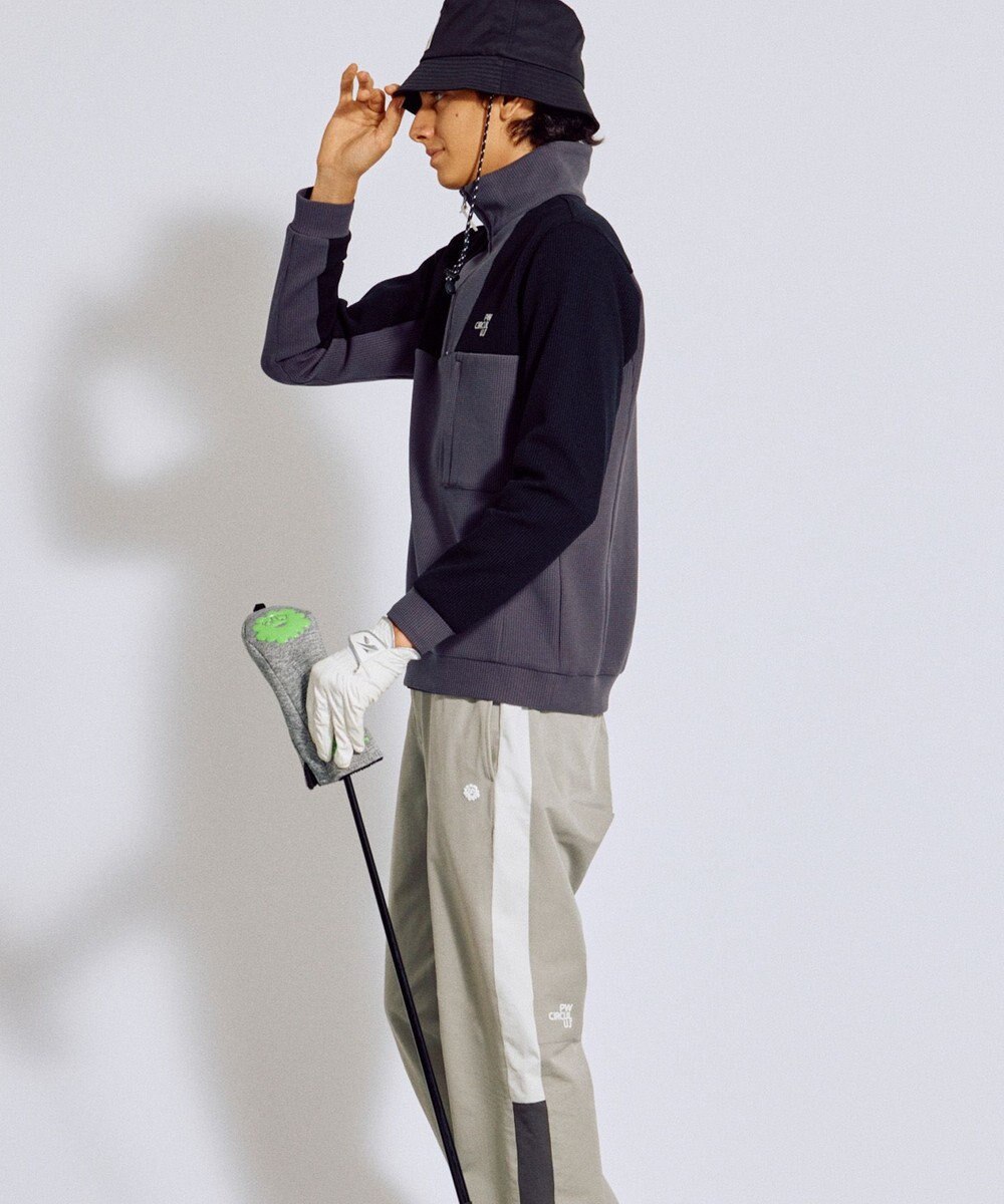 PW CIRCULUS 今が旬トップス！【ドライな肌触り / UV遮蔽率98.9% UVカット / ストレッチ】【MEN】ワッフルハーフジップトップス  ゴルフ 