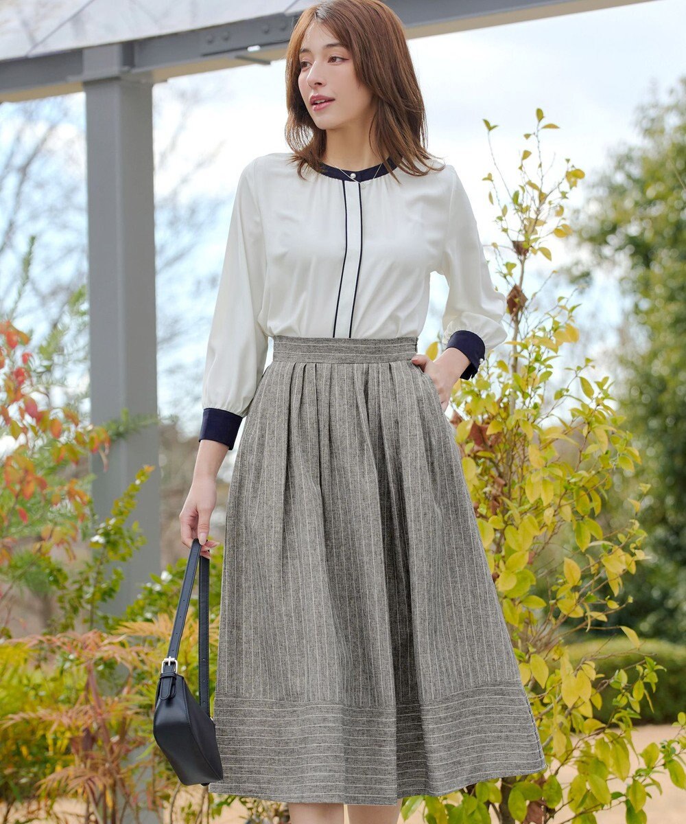 Tiaclasse 【新色追加・選べる丈】麻調タックフレアスカート 