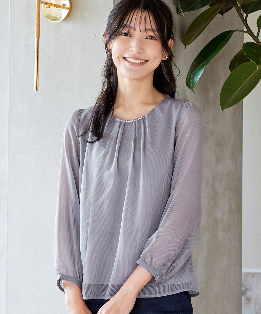 Tiaclasse L 【洗える】ドビーシフォンパールブラウス 