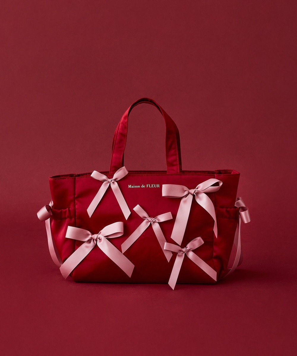 Maison de FLEUR サイドポケットリボンサテントートバッグ 