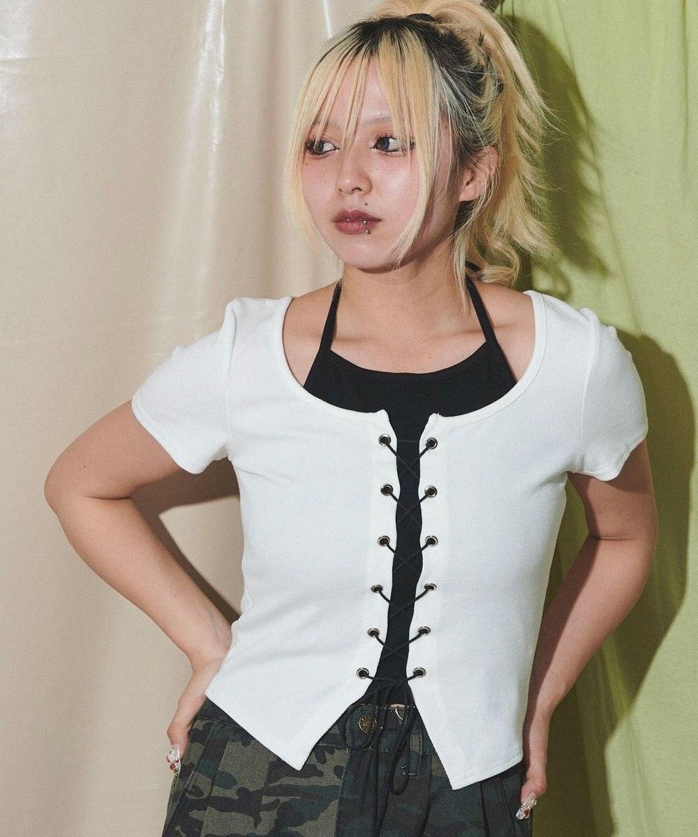 WEGO フロントレースアップレイヤードT 