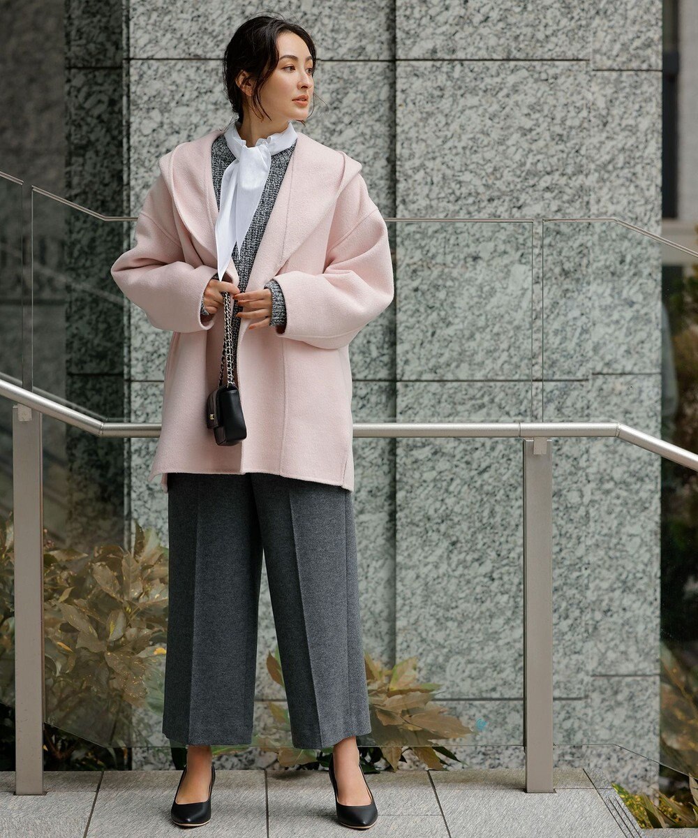 UNFILO 【撥水】ウール混リバー フーデットコート 