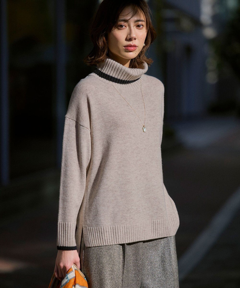 23区 L 【洗える】ウールカシミヤ コンビカラー オフタートル ニット 