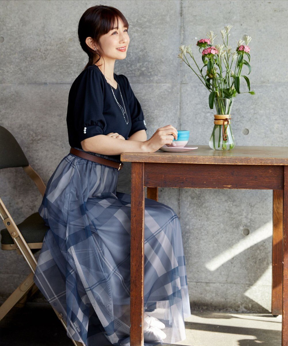 Tiaclasse 【小倉優子さん着用】チュールレースチェックスカート 