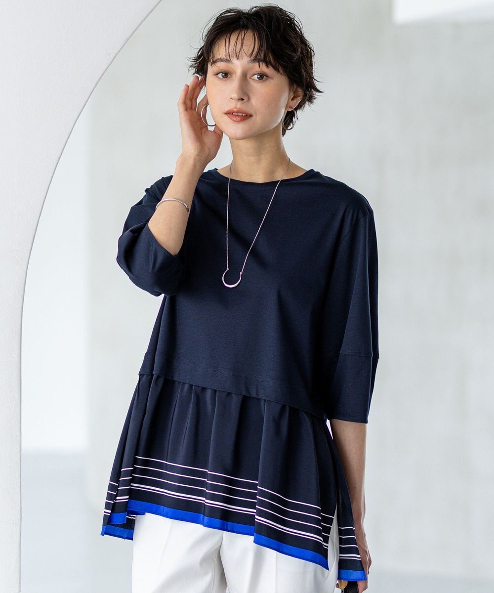 23区 【汗じみ防止加工】スカーフプリントコンビ ヘムデザイン チュニック 