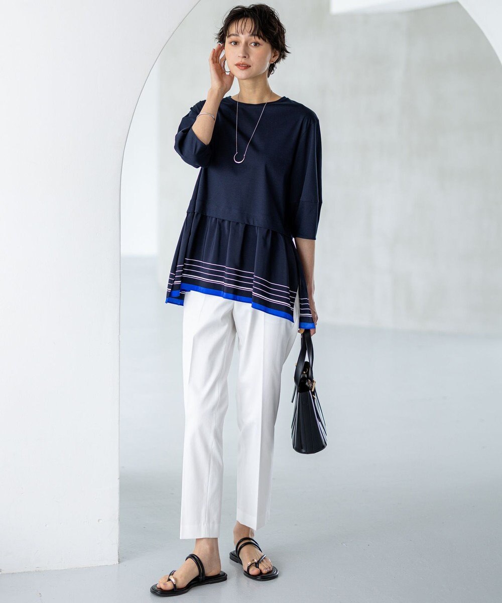 23区 【汗じみ防止加工】スカーフプリントコンビ ヘムデザイン チュニック 