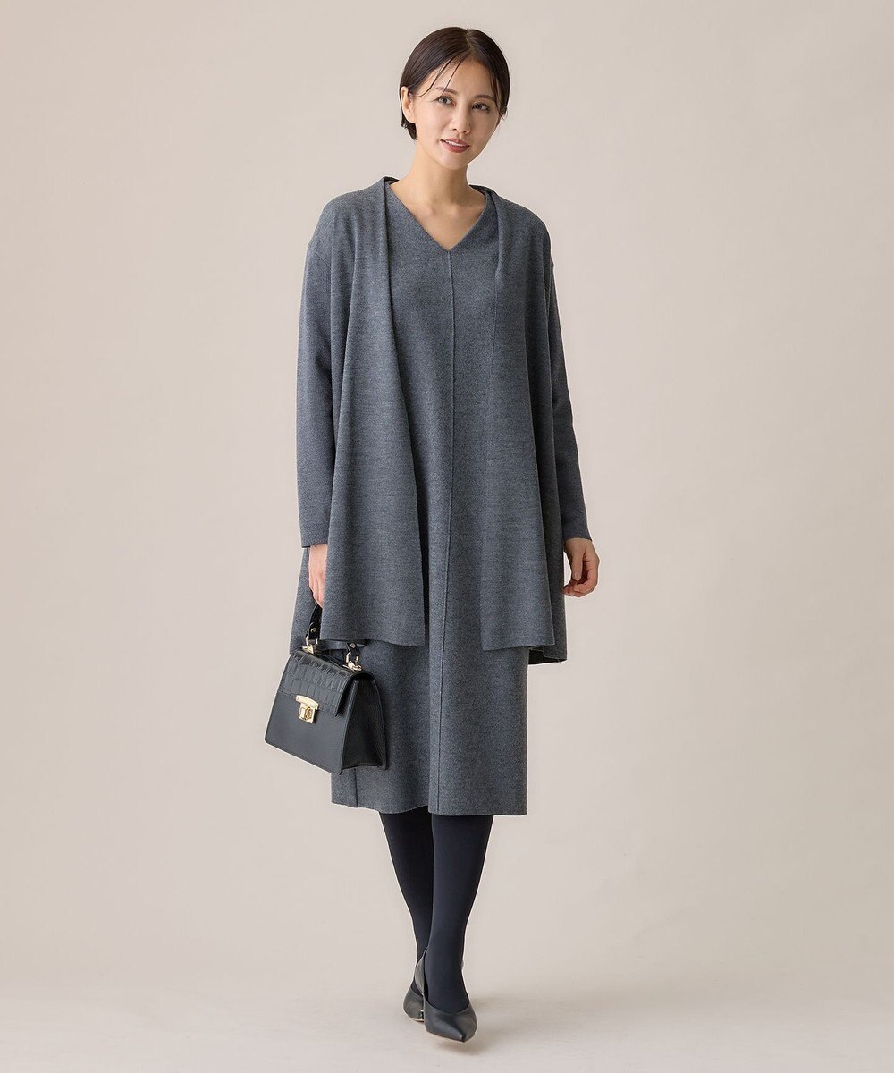 自由区 L ウールニットコンビジャージーVネック ワンピース 