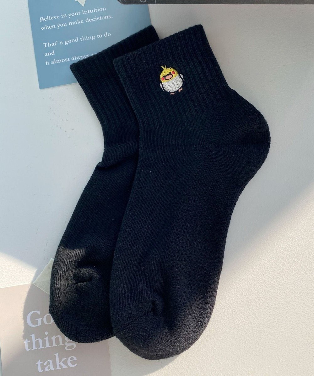 WEGO アニマル刺繍アンクル底パイルソックス 