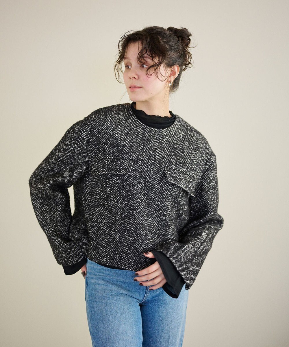 #Newans 【セットアップ可能】ワイドスリーブツイードプルオーバー 