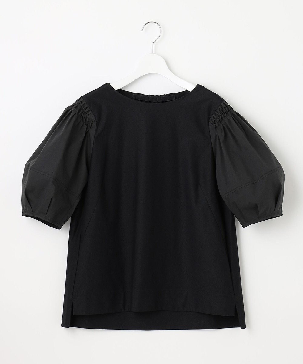 自由区 【洗える】コンビネーションシャーティング パフスリーブ カットソー 