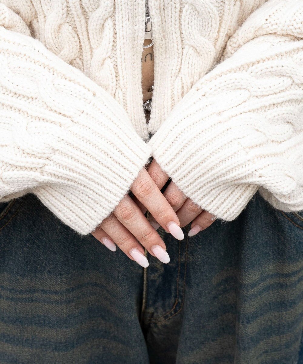 WEGO フェイクファー付きケーブルニットパーカー 