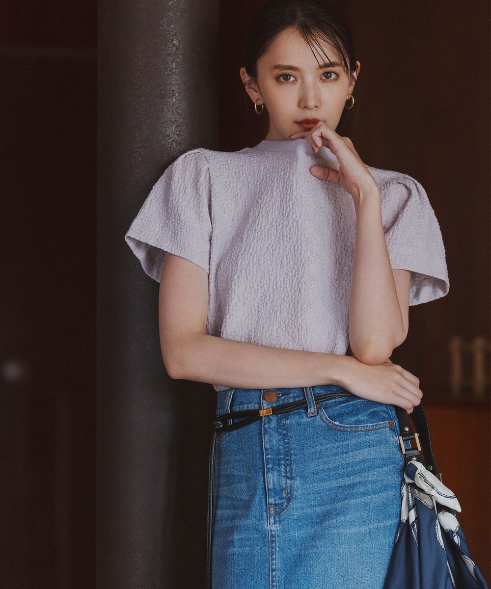 組曲 L 【WEB限定】ストレッチジャガード クロップドＴシャツ 