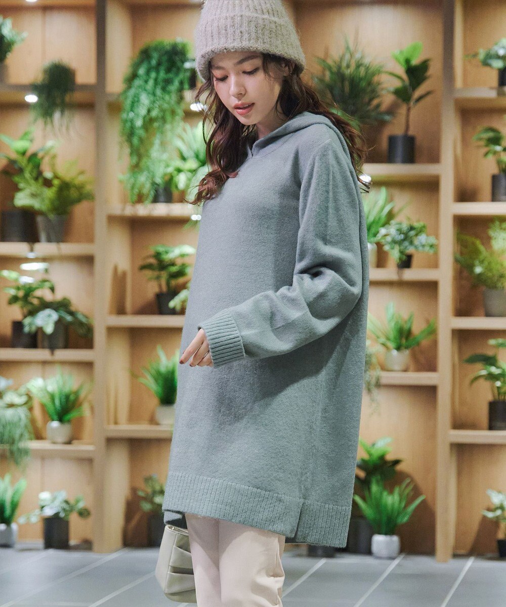 Tiaclasse メランジフーディーニットチュニック 