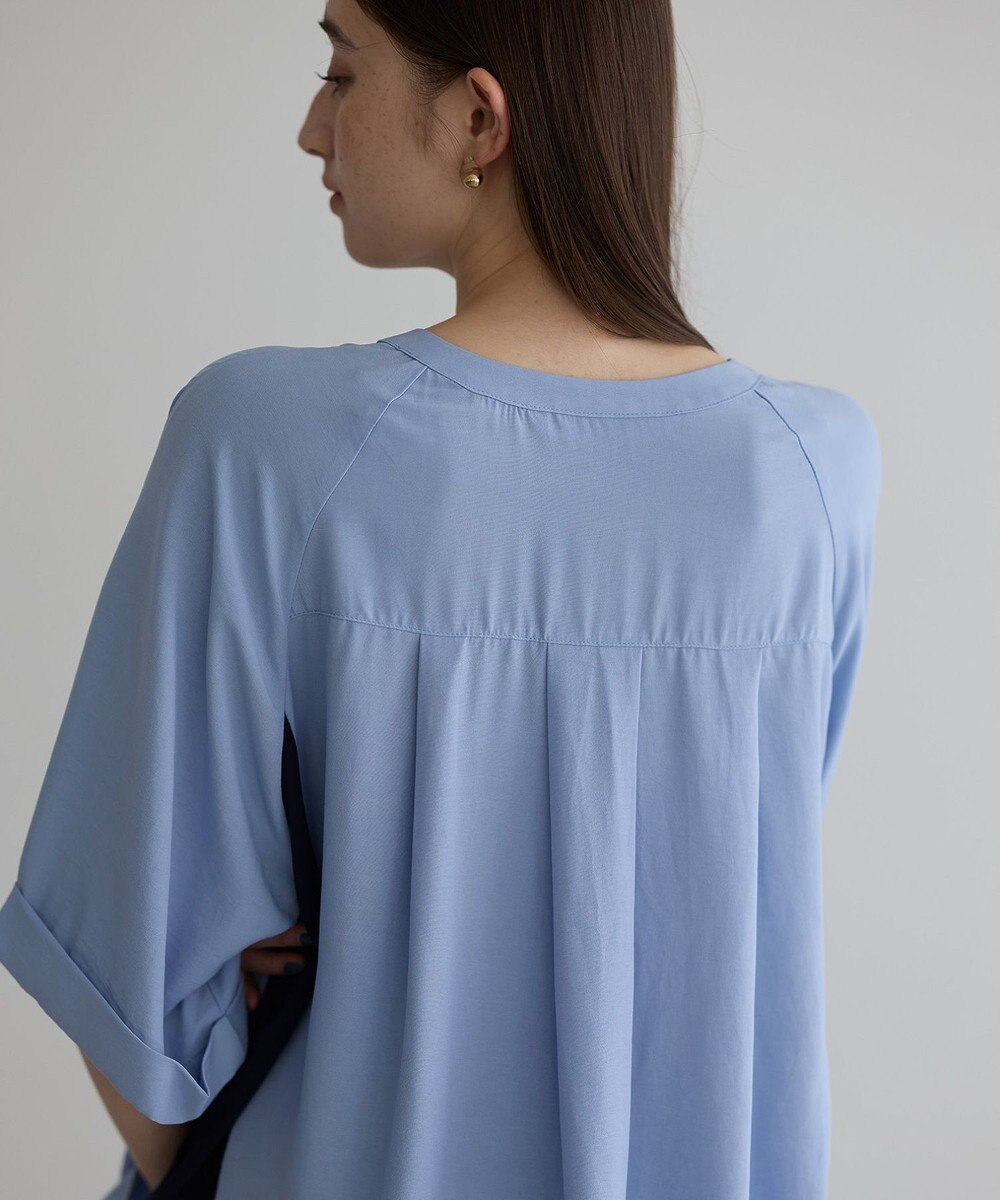 YECCA VECCA ギャザーデザイン配色シャツ 