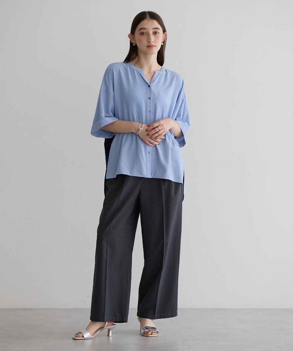 YECCA VECCA ギャザーデザイン配色シャツ 