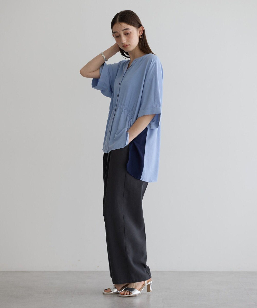 YECCA VECCA ギャザーデザイン配色シャツ 