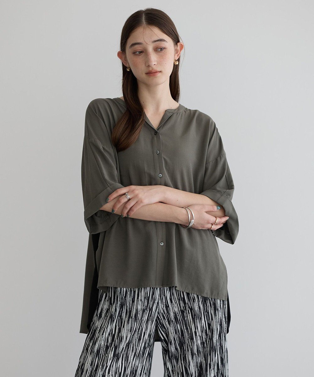 YECCA VECCA ギャザーデザイン配色シャツ 