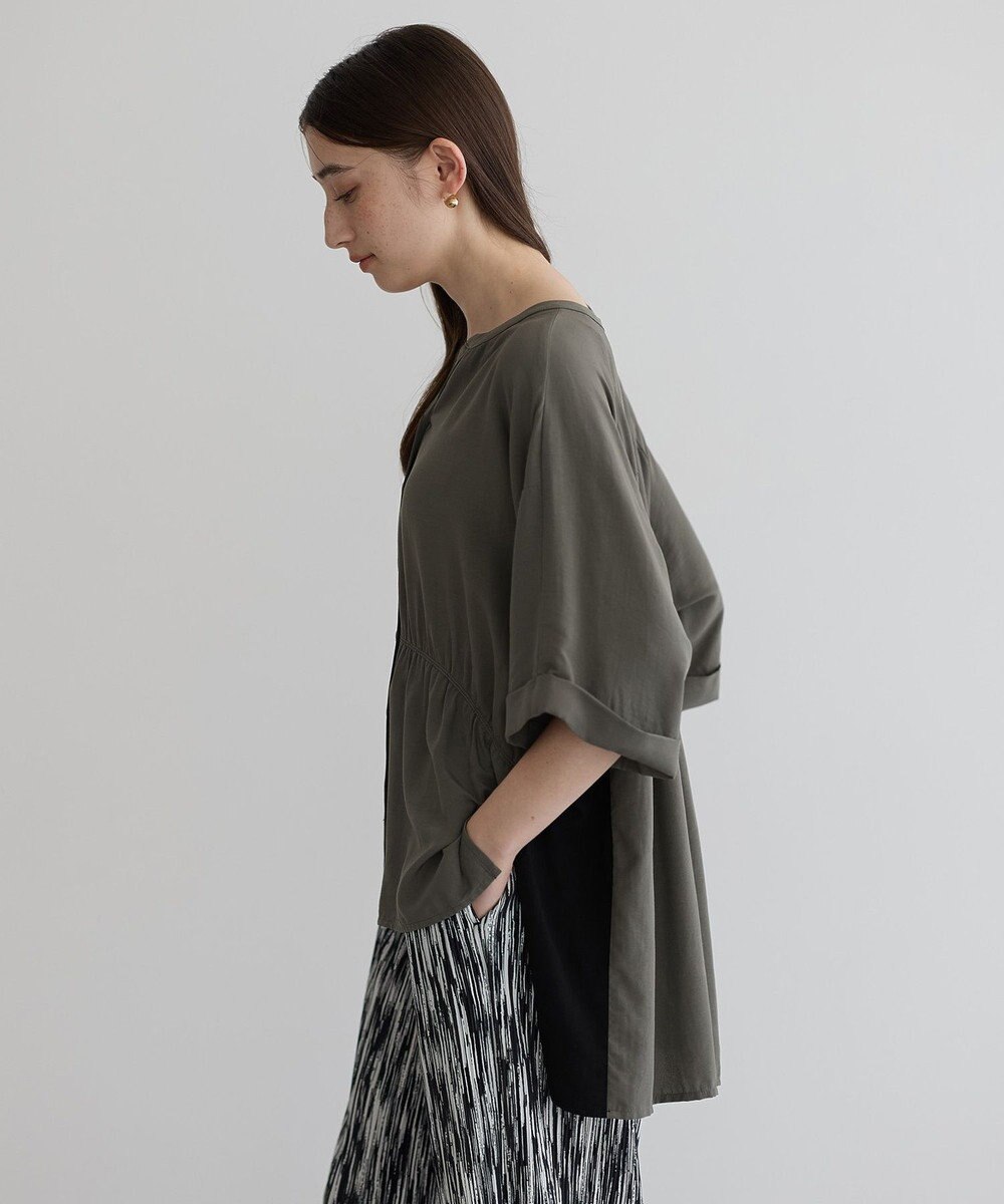 YECCA VECCA ギャザーデザイン配色シャツ 