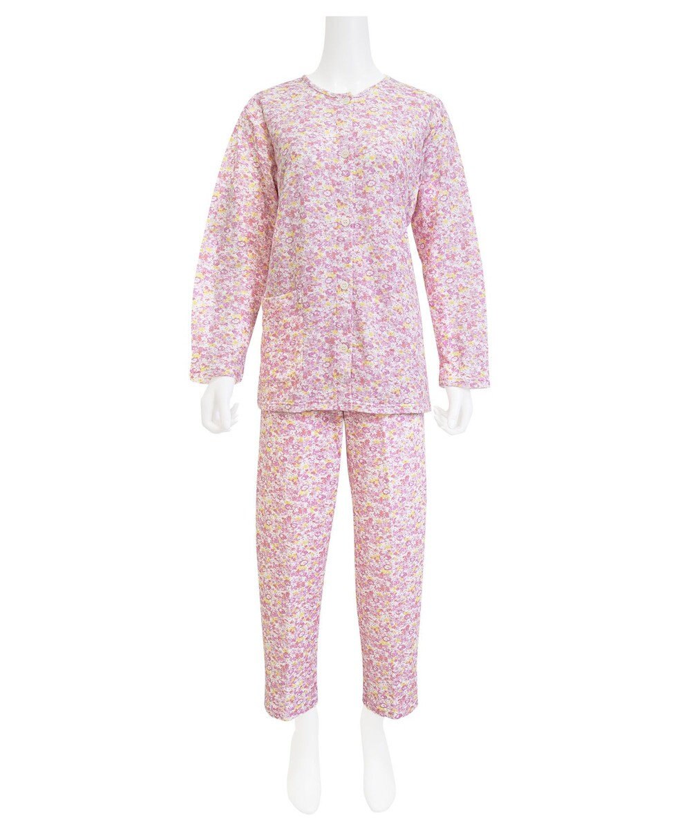 Wing 【数量限定　特別価格】 パジャマ 長袖 長ズボン 綿混(本体) キルトニット素材 保温性 あたたかい 前開きタイプ 丸首 小花柄 レディース EP6911 ウイング／ワコール 