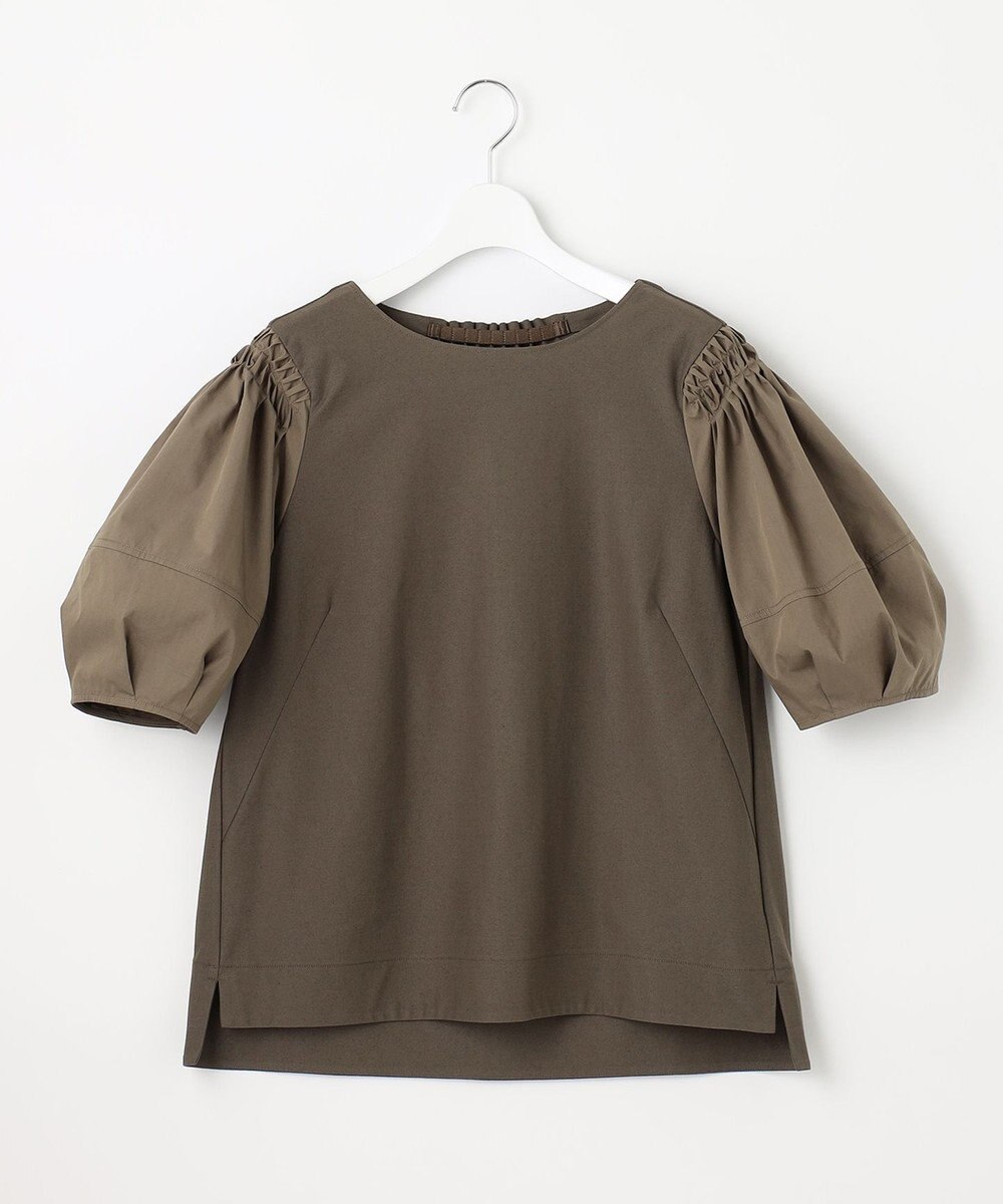 自由区 【洗える】コンビネーションシャーティング パフスリーブ カットソー 