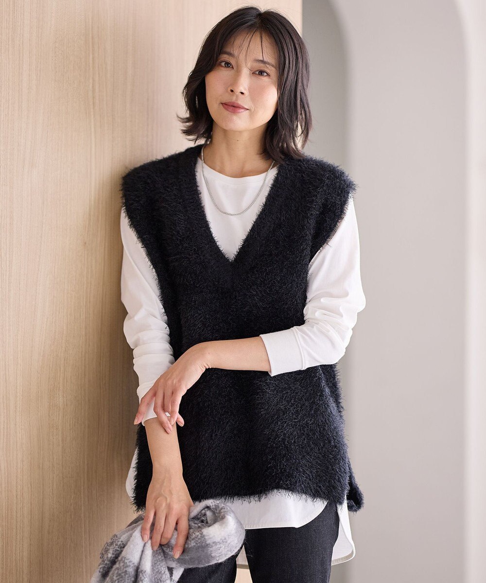 ANY L 【洗濯機可】フェザーニットベスト 