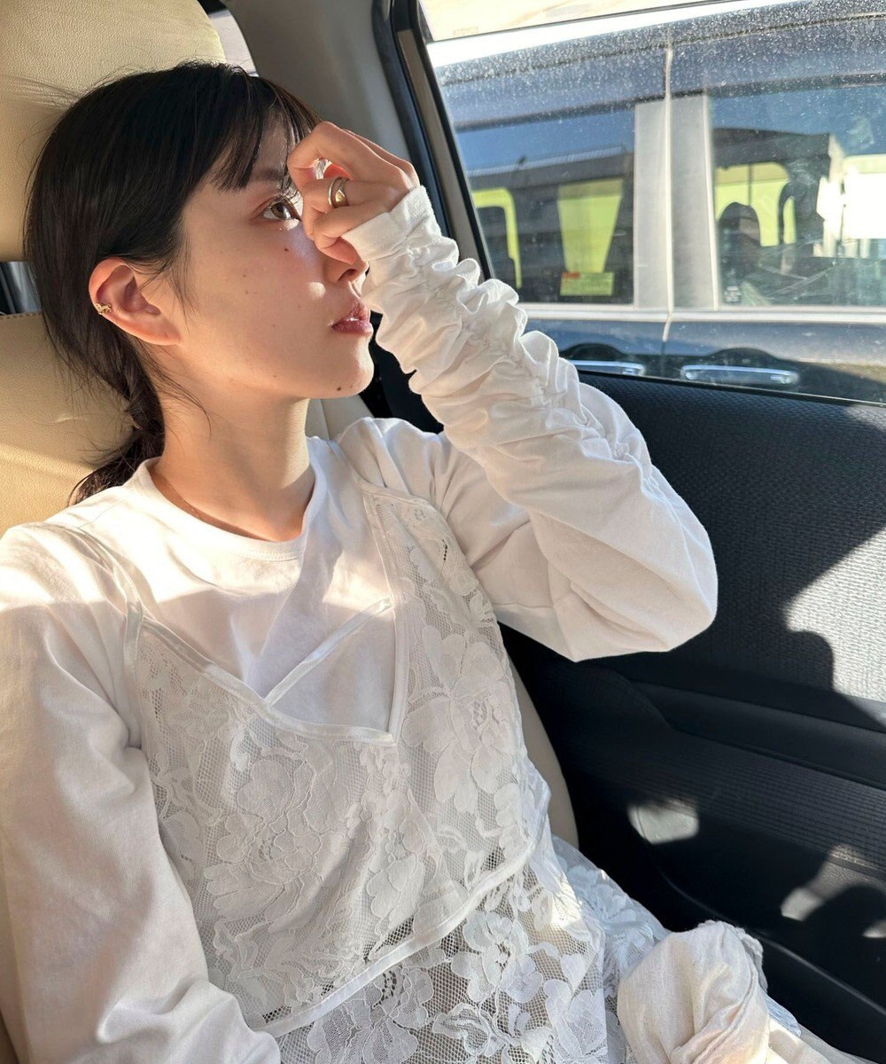 Green Parks AnriettMusee シャーリングスリーブＴシャツ＋レースキャミソールＳＥＴ 