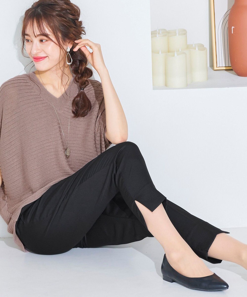 Tiaclasse 【洗える】美脚効果の高いスリットテーパードパンツ 