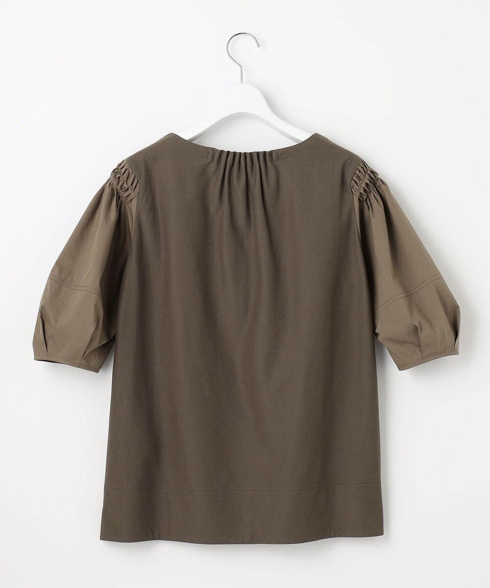 自由区 【洗える】コンビネーションシャーティング パフスリーブ カットソー 