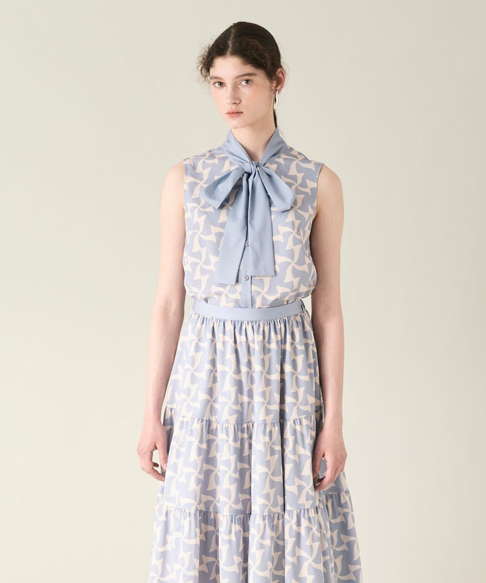 GRACE CONTINENTAL リボンプリントノースリーブトップ 