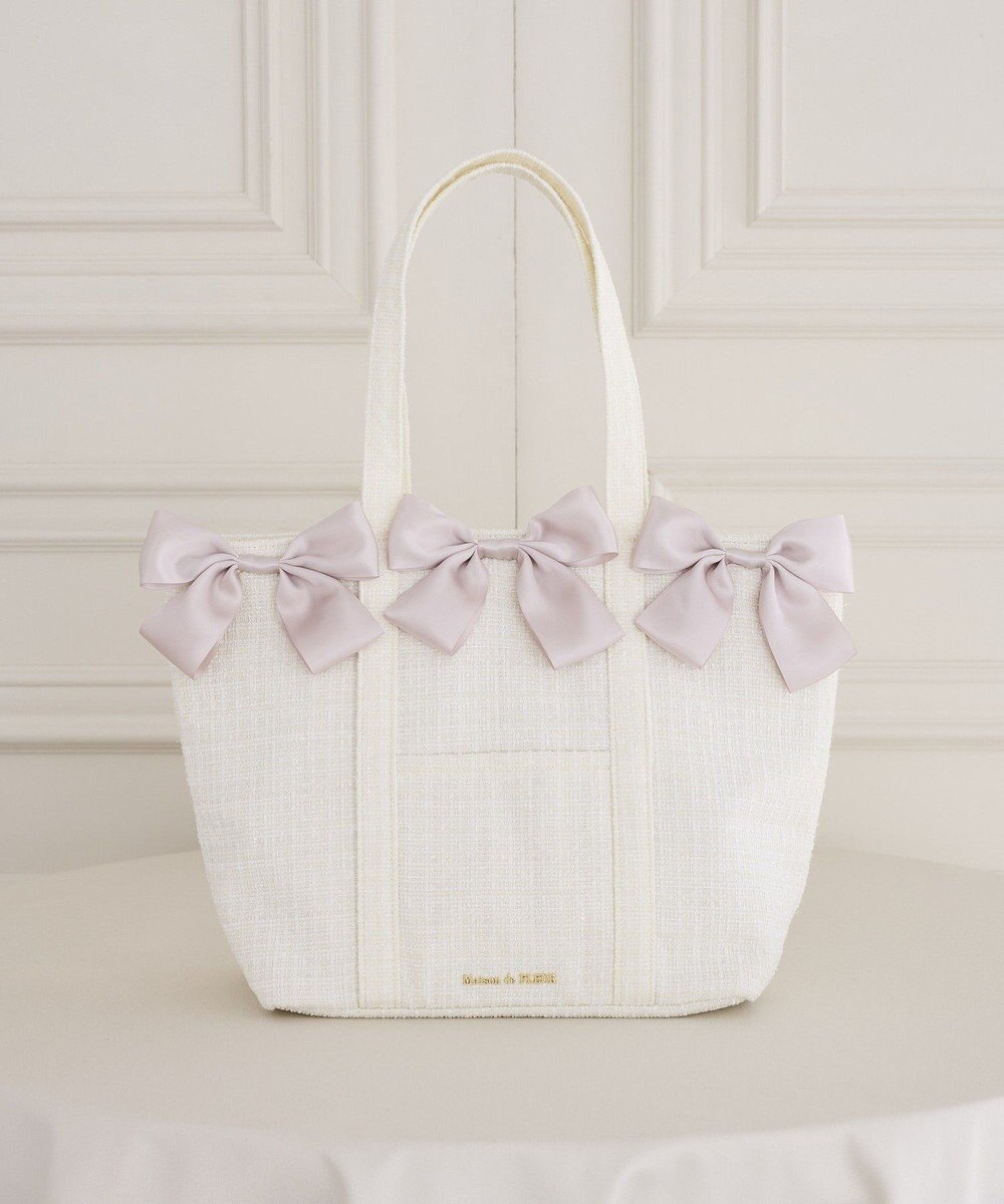 Maison de FLEUR ツイードボリュームリボントートバッグ 
