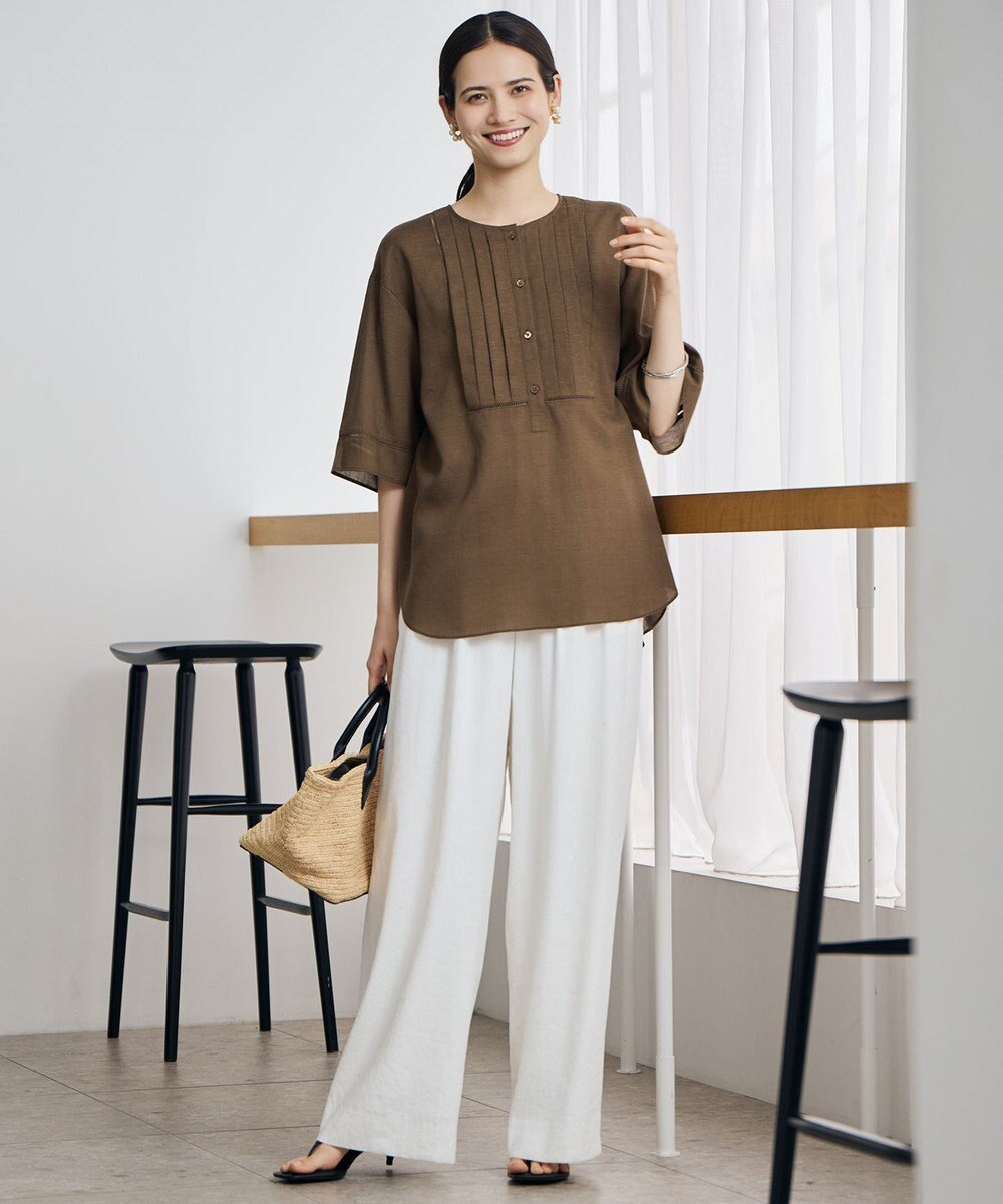 自由区 【SHIHOさん着用・セットアップ対応】リネンストレッチワイド パンツ 