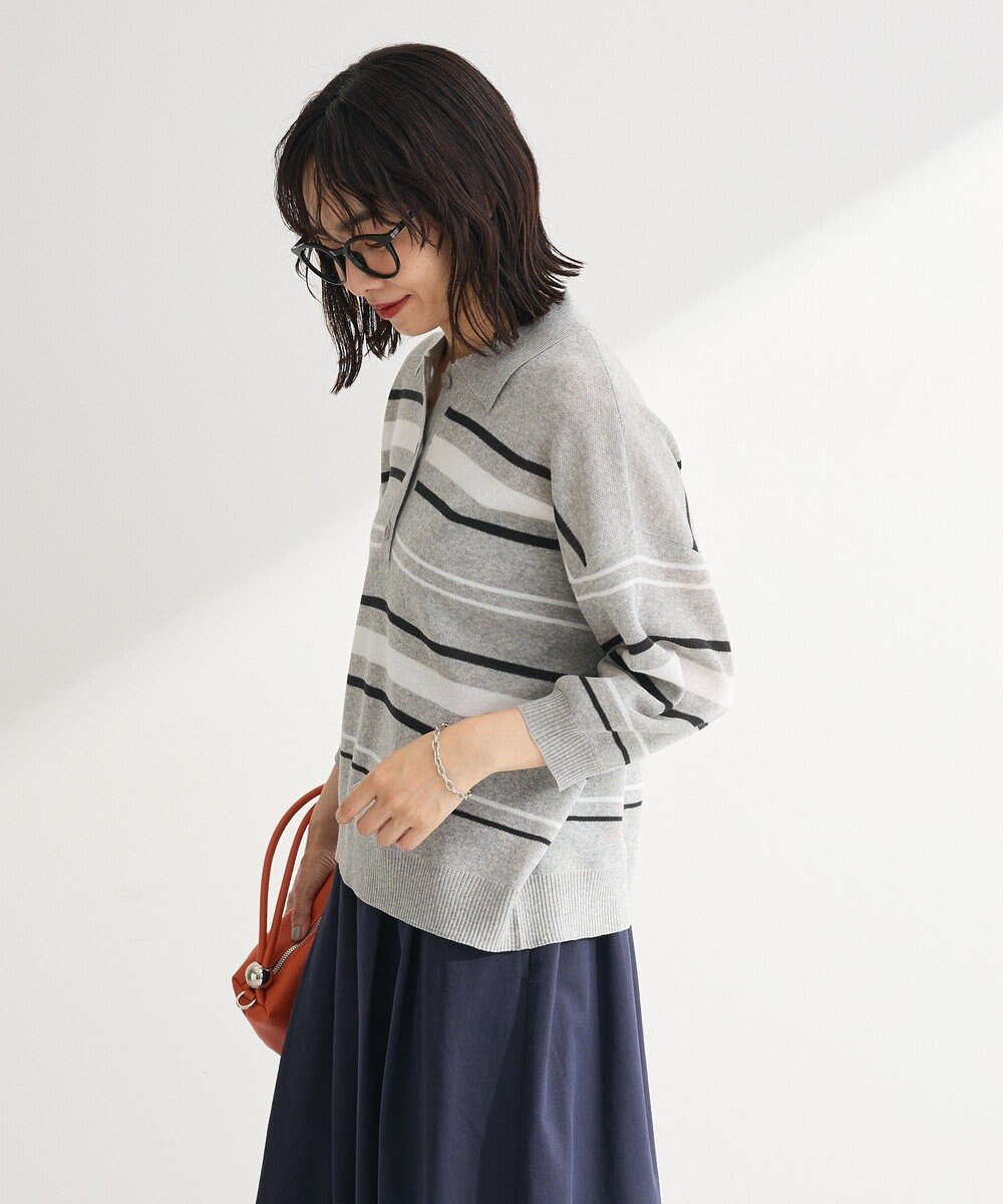 Green Parks 衿付き７分袖ニットプルオーバー 