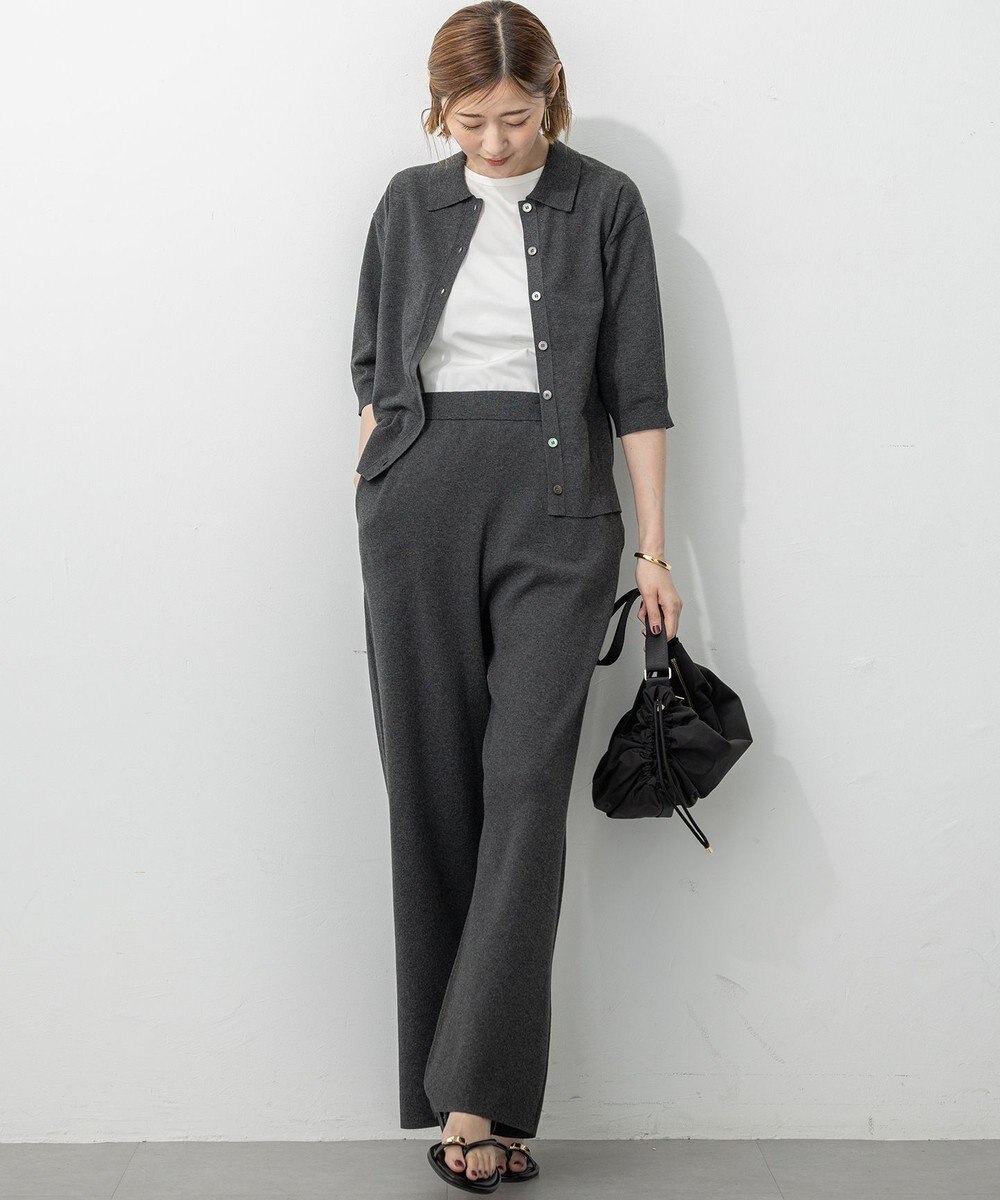 23区 L 【洗える/吊り干しOK】ヴィスコースストレッチ ポロニット カーディガン 