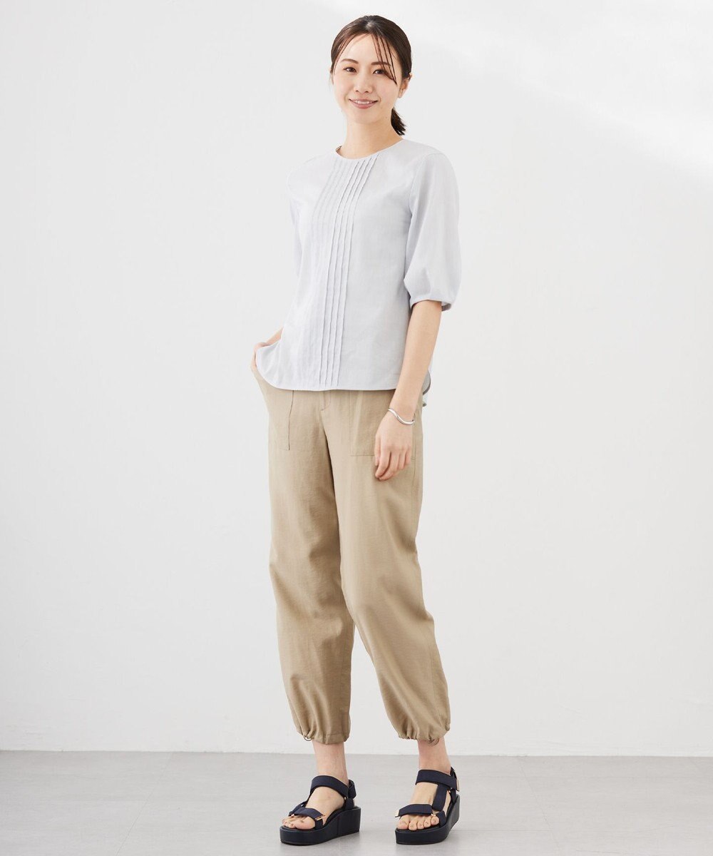 J.PRESS LADIES 【洗える】ラミーポプリン クルーネック ブラウス 